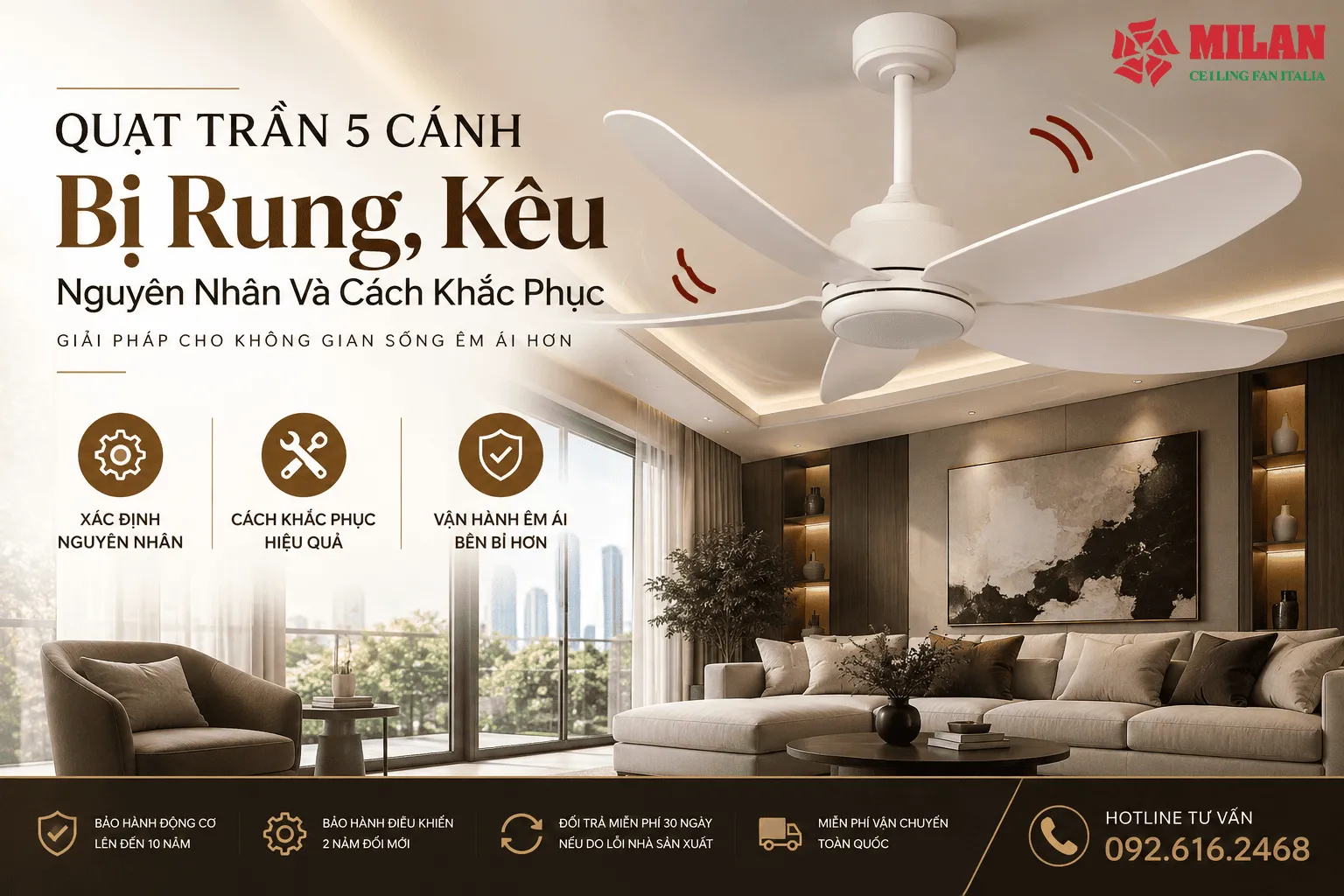 Quạt Trần 5 Cánh Bị Rung, Kêu